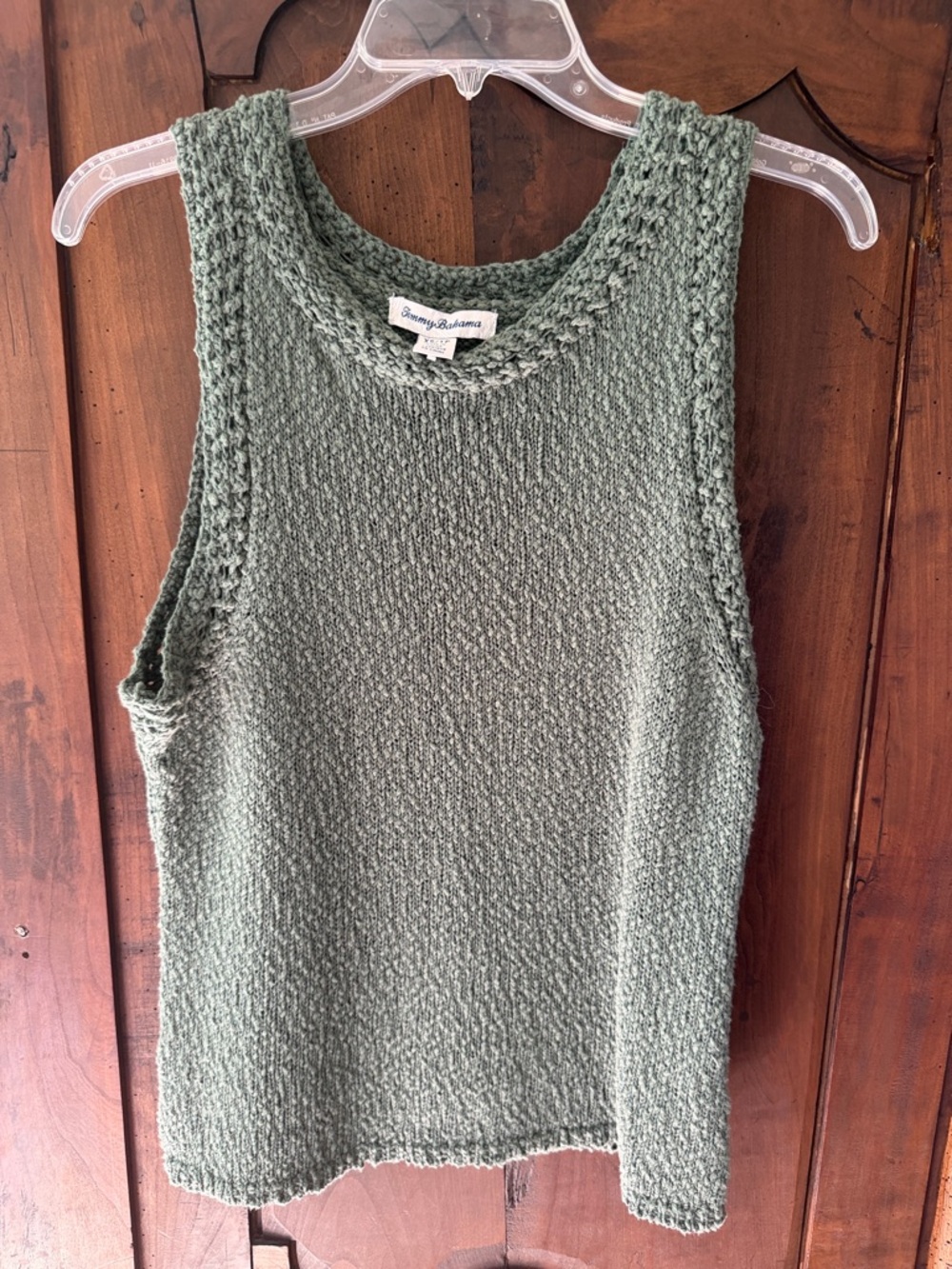 Tommy Bahama Sage Green Textured Knit Sleeveless Crew Top